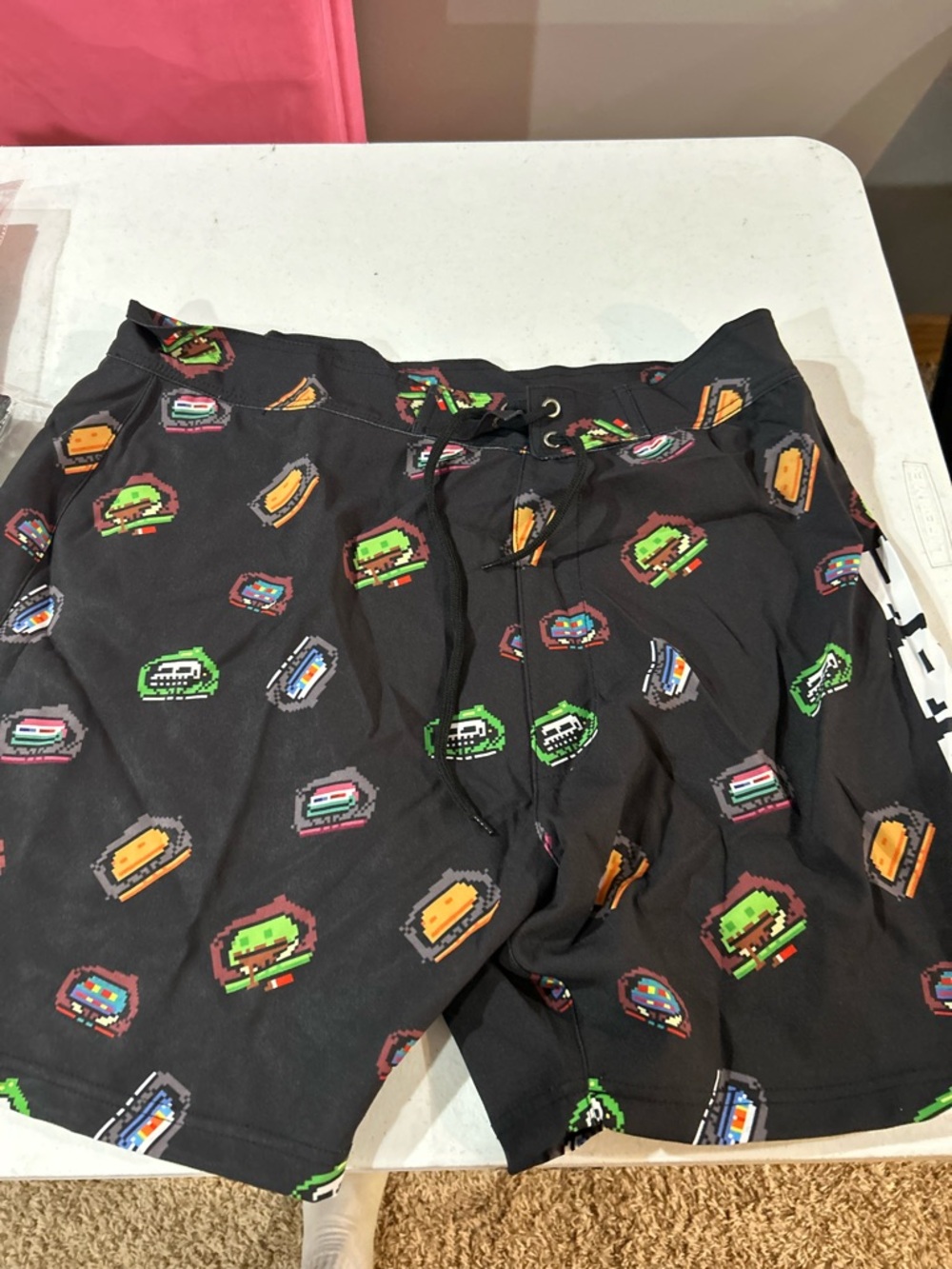 Men's Black Pixel Print Swim Board Shorts